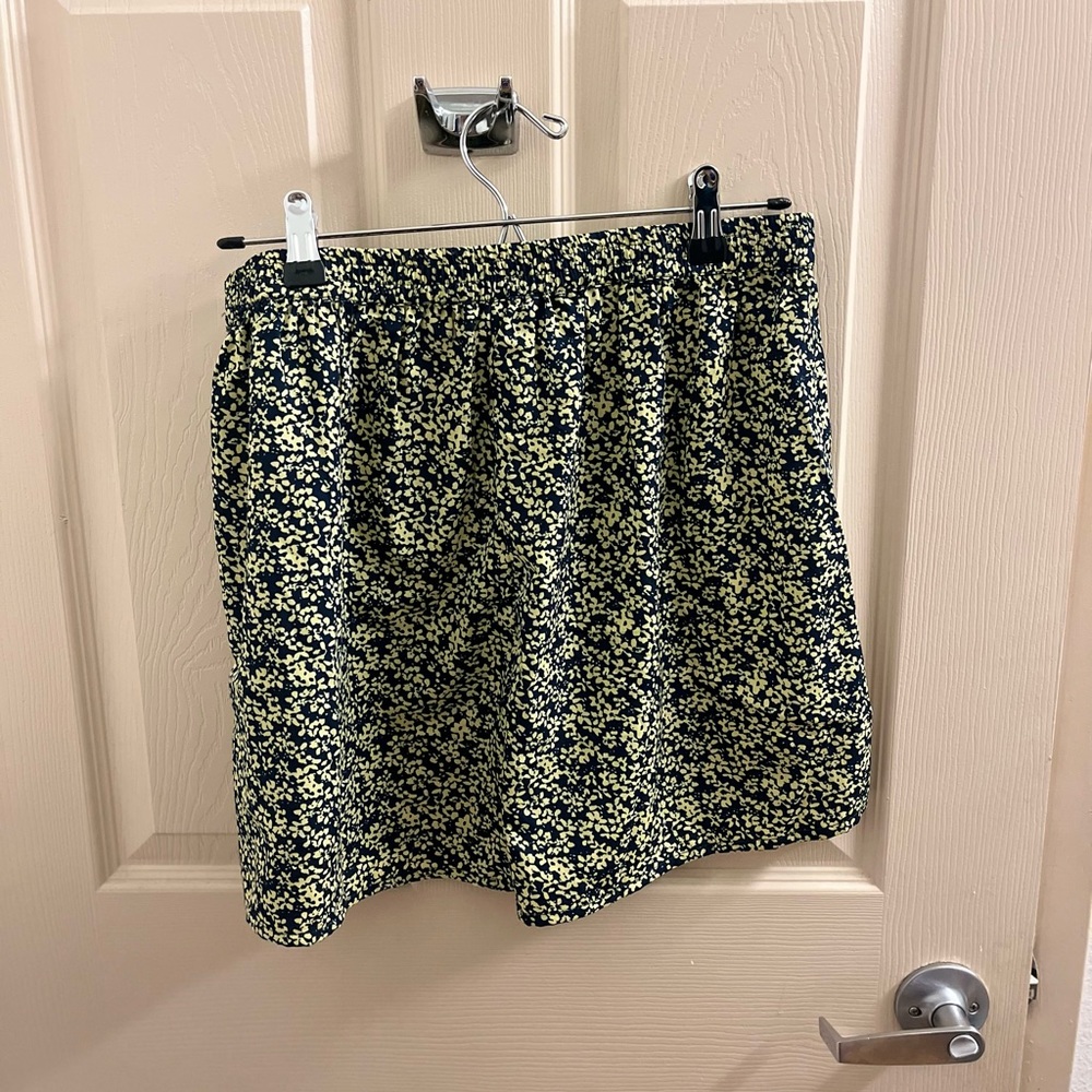 Navy blue and yellow floral relaxed fit shorts